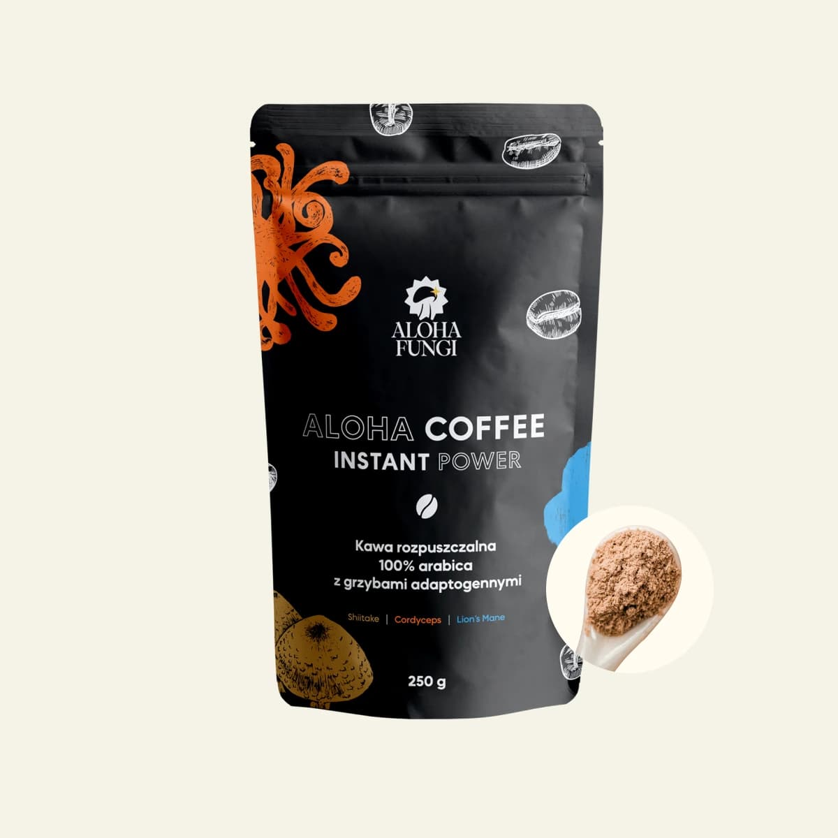Aloha Coffee, opakowanie produktu Aloha Fungi