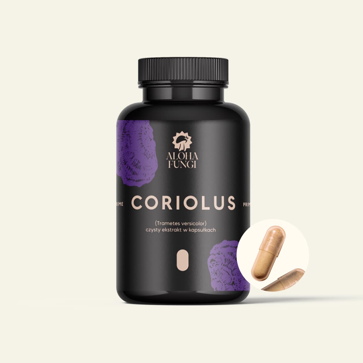 Coriolus Kapsułki · PRIME, opakowanie produktu Aloha Fungi