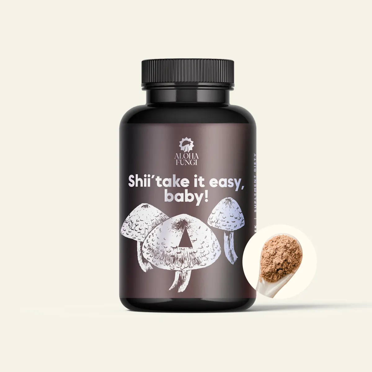 Shiitake Proszki · LONGEVITY, opakowanie produktu Aloha Fungi